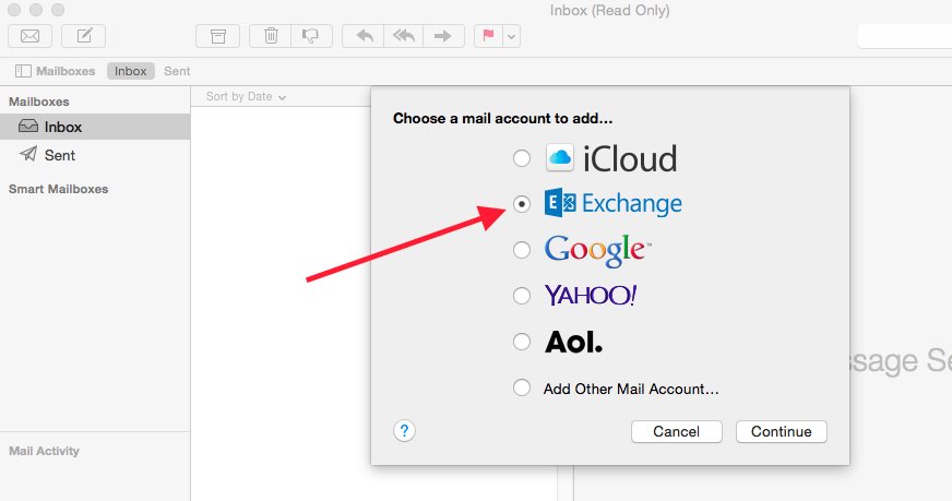 Types of accounts to choose from. Select Exchange.