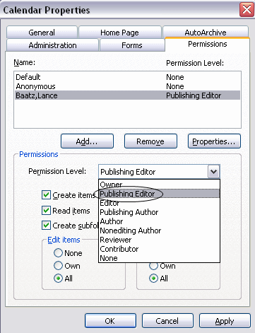 Set permissions level to Publishing Editor